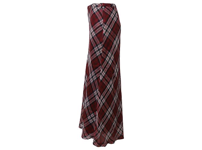 Karierter Maxirock von Michael Kors aus rotem Seiden-Voile - vista 2