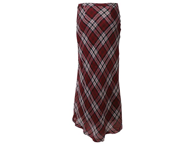 Karierter Maxirock von Michael Kors aus rotem Seiden-Voile - vista 3