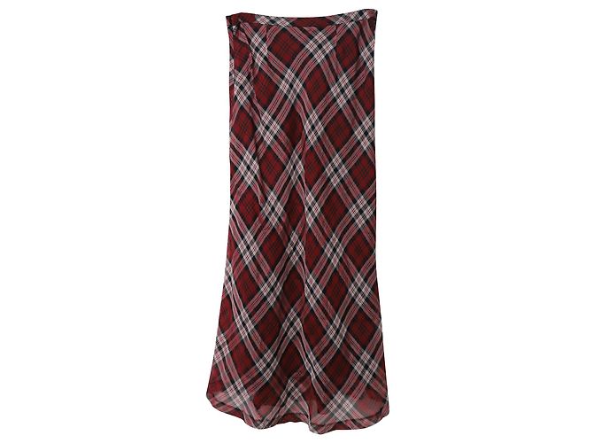 Karierter Maxirock von Michael Kors aus rotem Seiden-Voile - vista 5