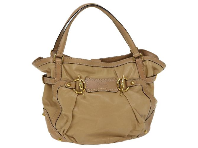 GUCCI Borsa A Tracolla Horsebit Pelle Beige 203546 Auth FM3198 - vista 2