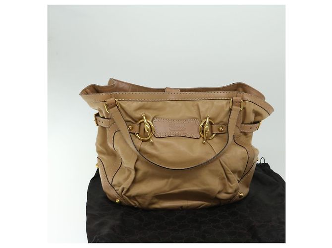 GUCCI Borsa A Tracolla Horsebit Pelle Beige 203546 Auth FM3198 - vista 20