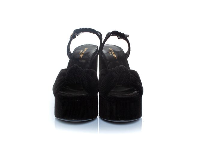 SAINT LAURENT, Bianca 85 sandali in velluto a coste con plateau Nero - vista 5