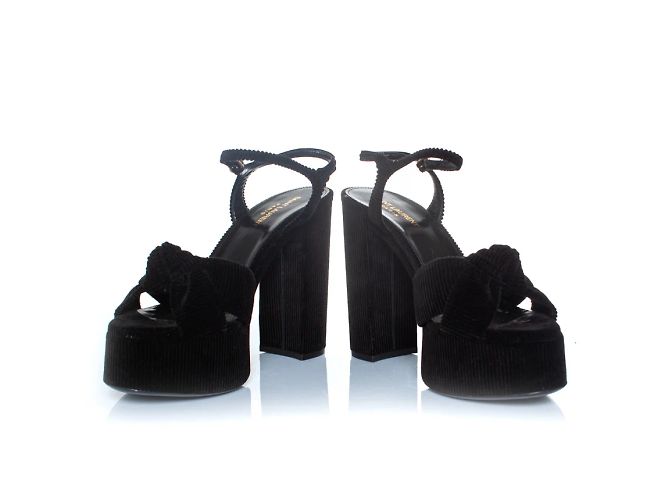 SAINT LAURENT, Bianca 85 sandali in velluto a coste con plateau Nero - vista 6