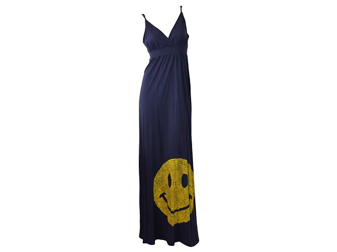 Autre Marque Lauren Moshi Vestido largo azul de algodón Smiley Happy Face L - vista 3