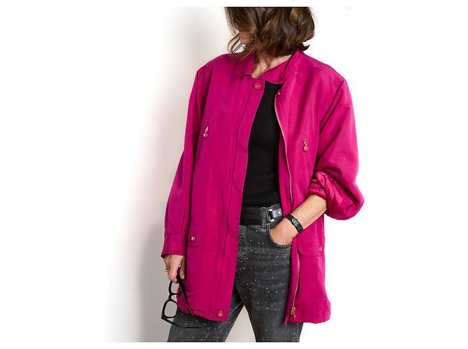 AH1994 Parka Chanel FR38 Oversize FW1994 Parka de seda rosa US8 - vista 10