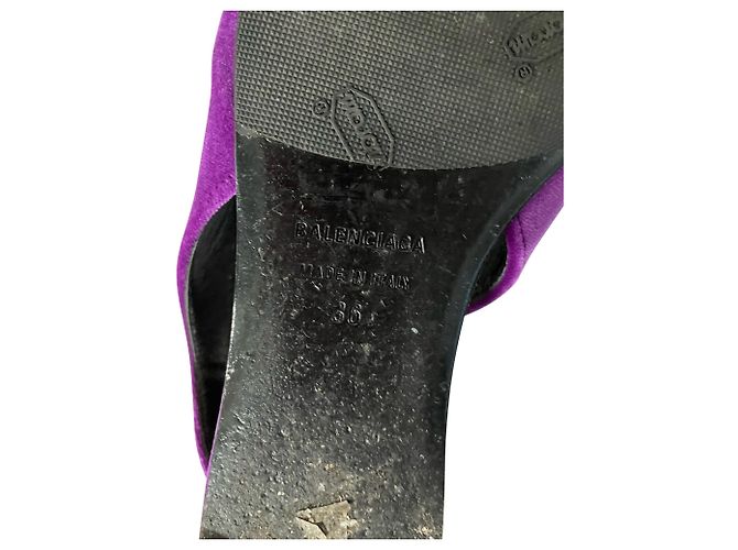 Balenciaga BB Knife Slingback Flats in Purple Velvet - view 2