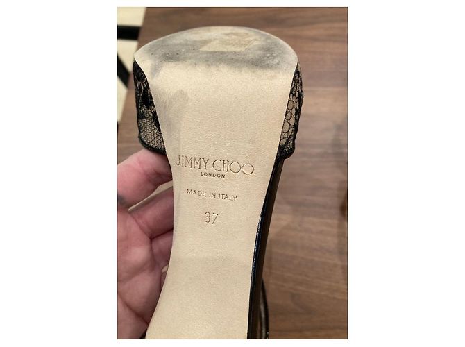 Sandálias Jimmy Choo de renda e couro de bico aberto Preto - vista 7