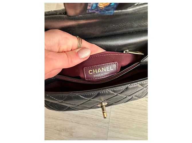 Timeless Bolso de mano Chanel de cuero y pitón negro - vista 8