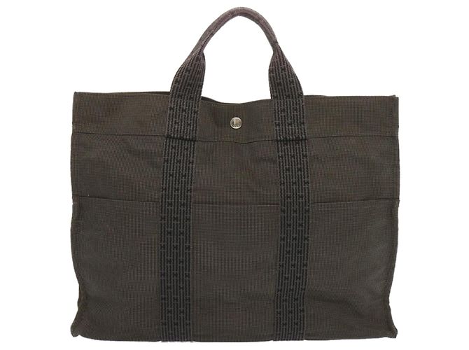 Hermès Sacola HERMES Her Line MM Lona Cinza Auth hk1144 Marrom - vista 2