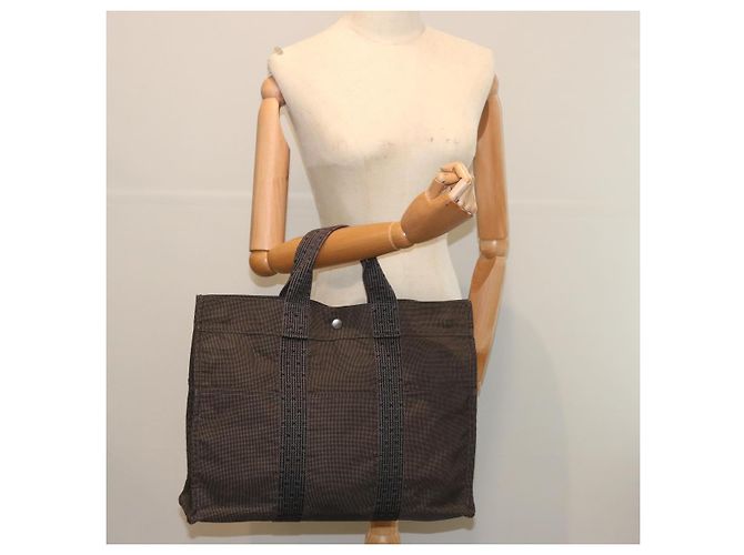 Hermès Sacola HERMES Her Line MM Lona Cinza Auth hk1144 Marrom - vista 25