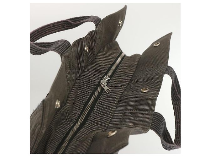 Hermès Sacola HERMES Her Line MM Lona Cinza Auth hk1144 Marrom - vista 6