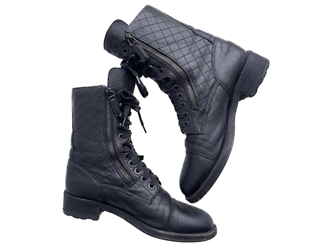 Chanel Iconici stivali da combattimento CC Nero - vista 9