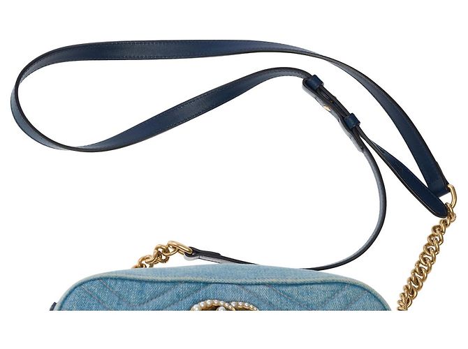 Borsa GUCCI Marmont in denim blu - 101769 - vista 10