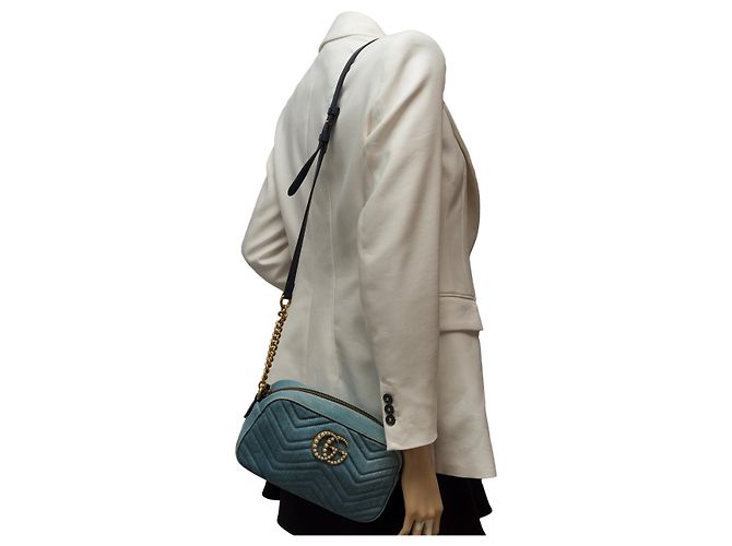 Borsa GUCCI Marmont in denim blu - 101769 - vista 13