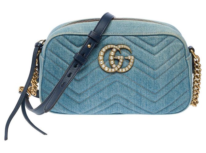 Borsa GUCCI Marmont in denim blu - 101769 - vista 3