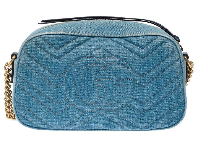 Borsa GUCCI Marmont in denim blu - 101769 - vista 4