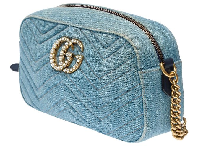 Borsa GUCCI Marmont in denim blu - 101769 - vista 5