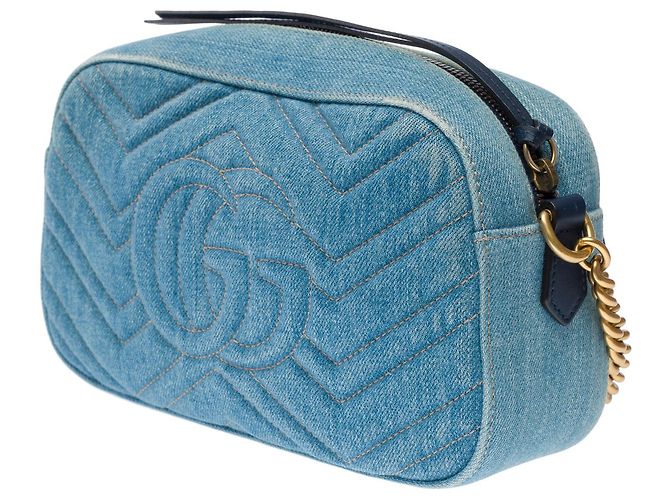 Borsa GUCCI Marmont in denim blu - 101769 - vista 6