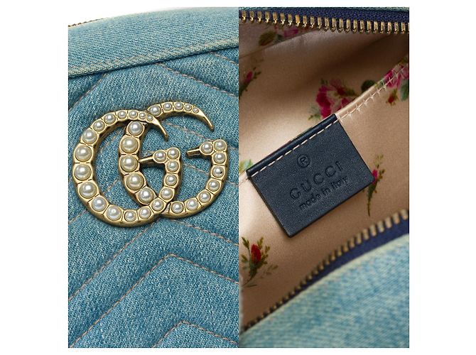 Borsa GUCCI Marmont in denim blu - 101769 - vista 7