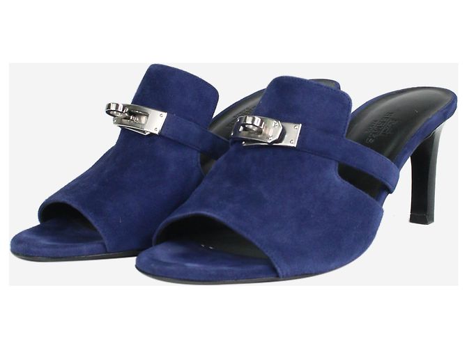 Kelly Hermès Sandali con punta aperta in pelle scamosciata blu scuro - taglia EU 37 - vista 2