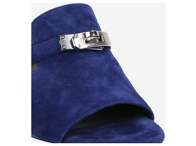 Kelly Hermès Sandali con punta aperta in pelle scamosciata blu scuro - taglia EU 37 - vista 4
