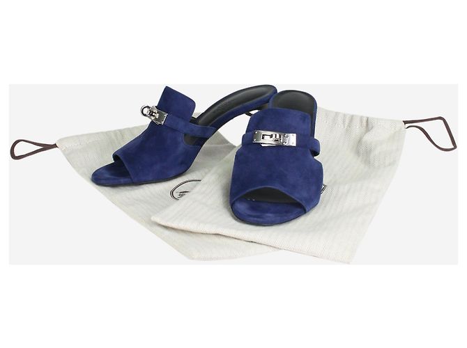 Kelly Hermès Sandali con punta aperta in pelle scamosciata blu scuro - taglia EU 37 - vista 6