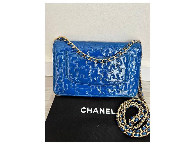 Wallet On Chain Chanel WOC Lego Blu in Vernice - vista 3