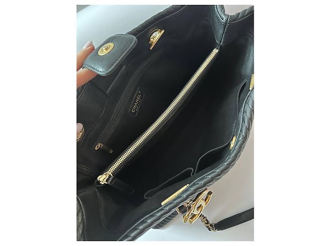 Borsa Chanel Grand Shopping Chevron Nera in Pelle Nero - vista 7