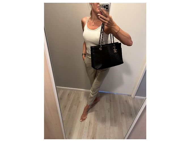 Borsa Chanel Grand Shopping Chevron Nera in Pelle Nero - vista 9