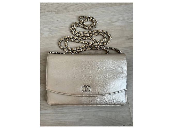Wallet On Chain Borsa Chanel Woc in pelle color champagne argento - vista 10