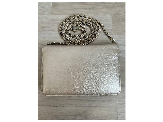 Wallet On Chain Borsa Chanel Woc in pelle color champagne argento - vista 2