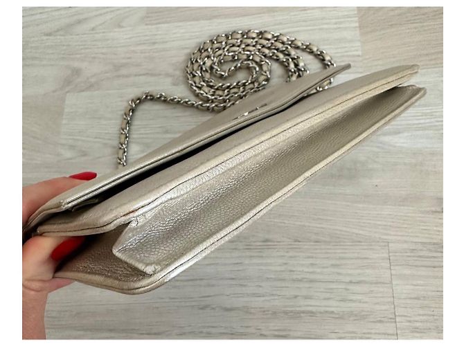Wallet On Chain Borsa Chanel Woc in pelle color champagne argento - vista 5