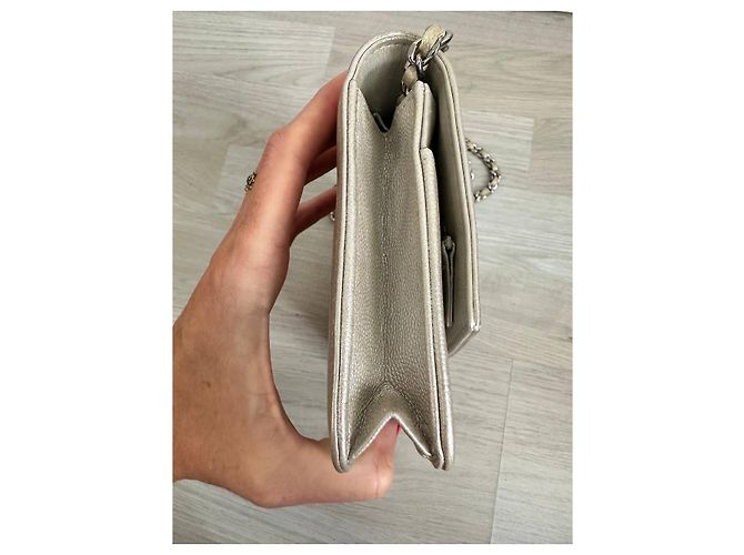 Wallet On Chain Borsa Chanel Woc in pelle color champagne argento - vista 6