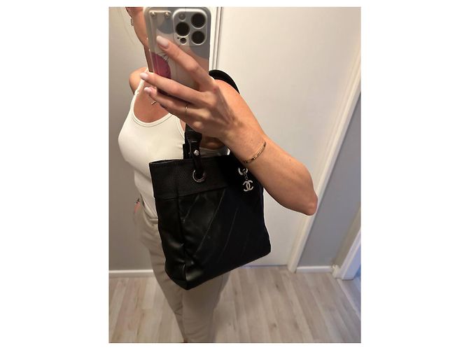 Borsa Shopping Chanel Nera in Tessuto Nero - vista 10