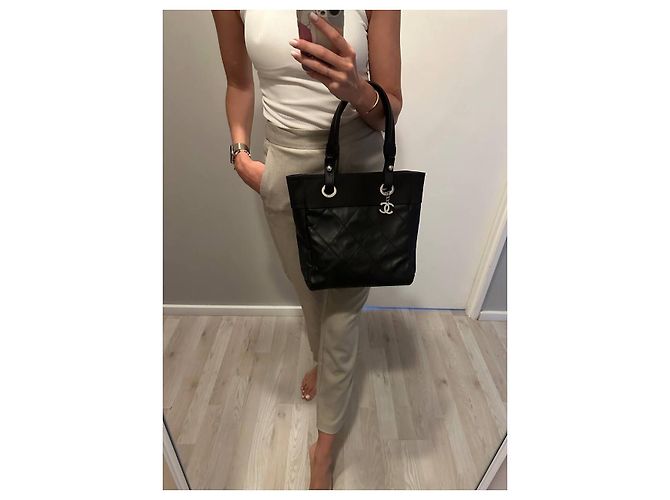 Borsa Shopping Chanel Nera in Tessuto Nero - vista 12