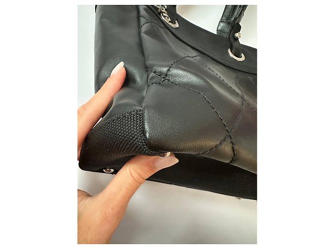 Borsa Shopping Chanel Nera in Tessuto Nero - vista 4