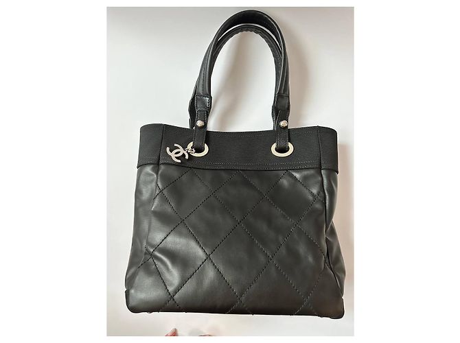 Borsa Shopping Chanel Nera in Tessuto Nero - vista 7