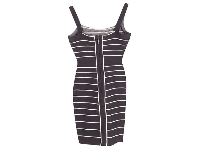 Gestreiftes Minikleid von Herve Leger aus schwarzem Viskosedruck - Ansicht 2