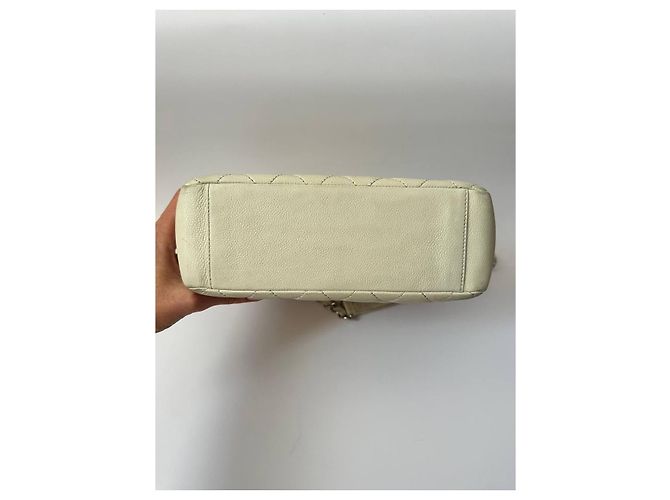 Borsa Chanel Petit Shopping in Pelle Bianca Bianco Bianco sporco - vista 4