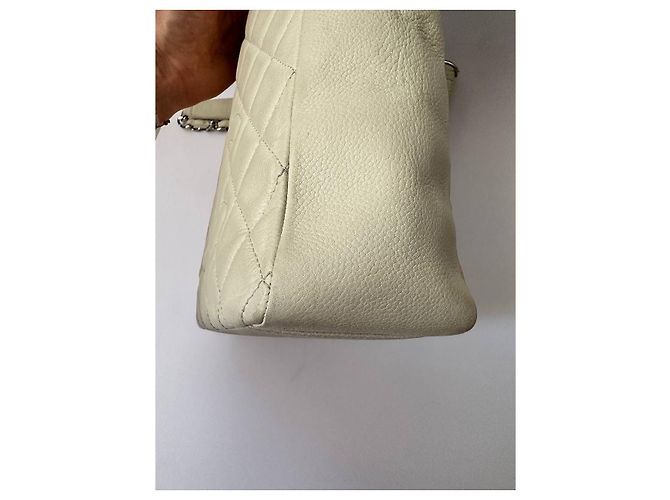 Borsa Chanel Petit Shopping in Pelle Bianca Bianco Bianco sporco - vista 7