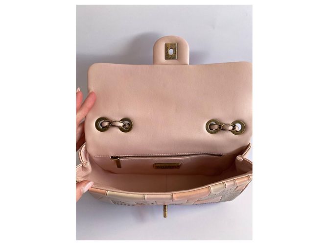 Timeless Borsa a mano Chanel in pelle e pitone rosa beige corallo - vista 12