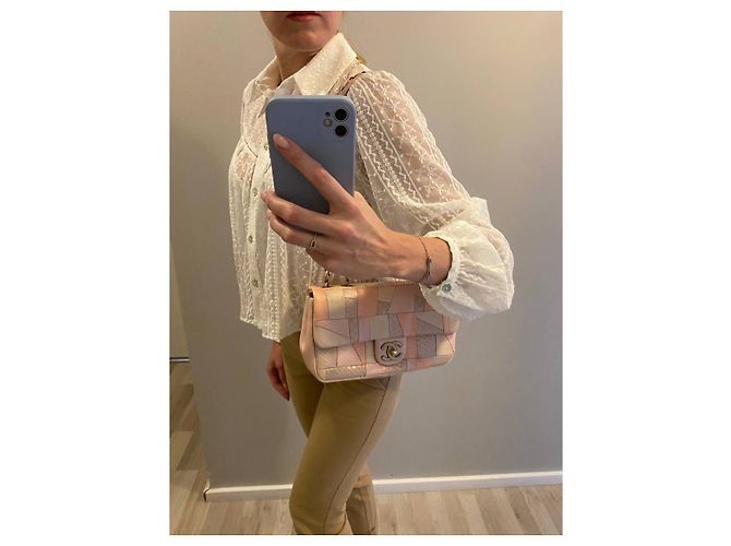 Timeless Borsa a mano Chanel in pelle e pitone rosa beige corallo - vista 14