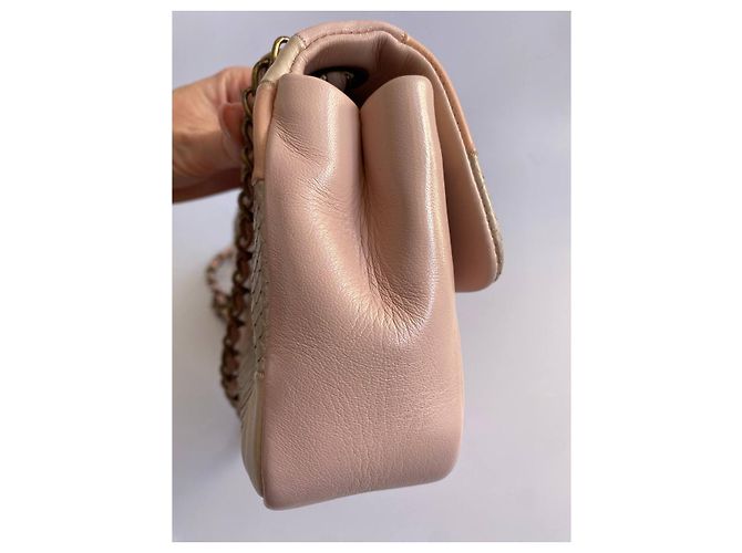 Timeless Borsa a mano Chanel in pelle e pitone rosa beige corallo - vista 15