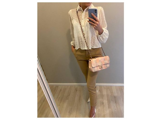 Timeless Borsa a mano Chanel in pelle e pitone rosa beige corallo - vista 16