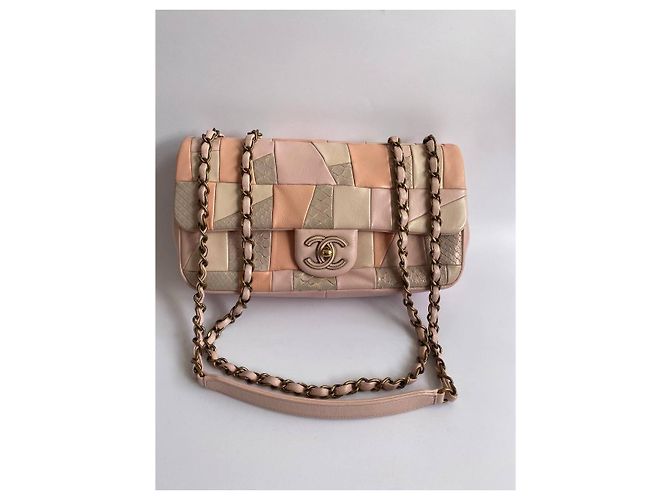 Timeless Borsa a mano Chanel in pelle e pitone rosa beige corallo - vista 3