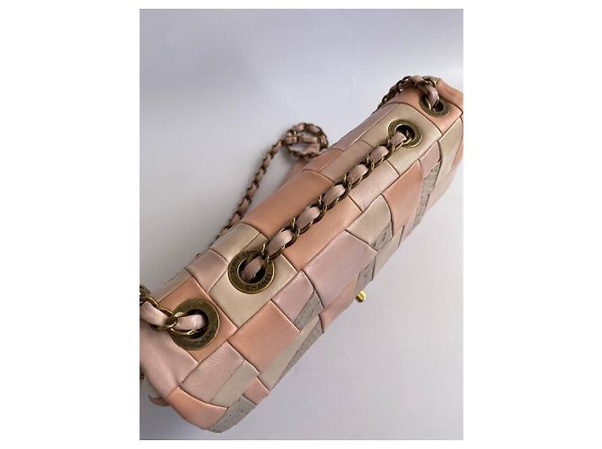 Timeless Borsa a mano Chanel in pelle e pitone rosa beige corallo - vista 5