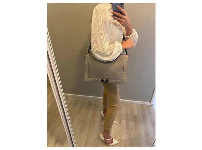 Borsa Chanel Boy Grigia Pelle Liscia XXL Grigio - vista 10