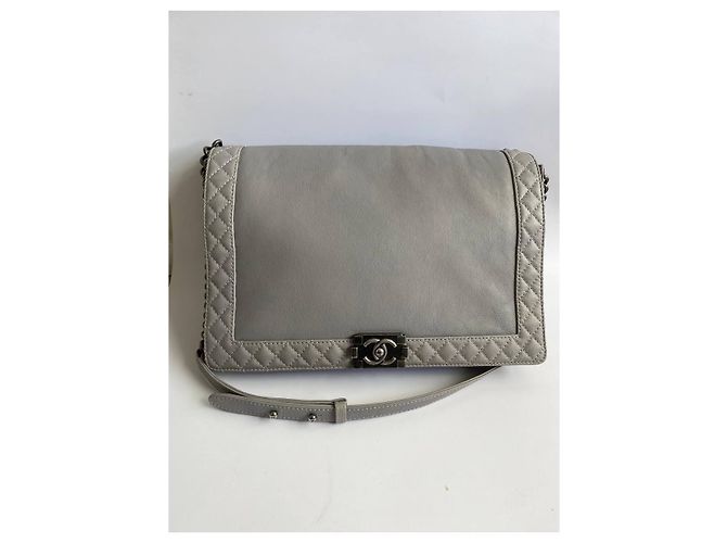 Borsa Chanel Boy Grigia Pelle Liscia XXL Grigio - vista 3