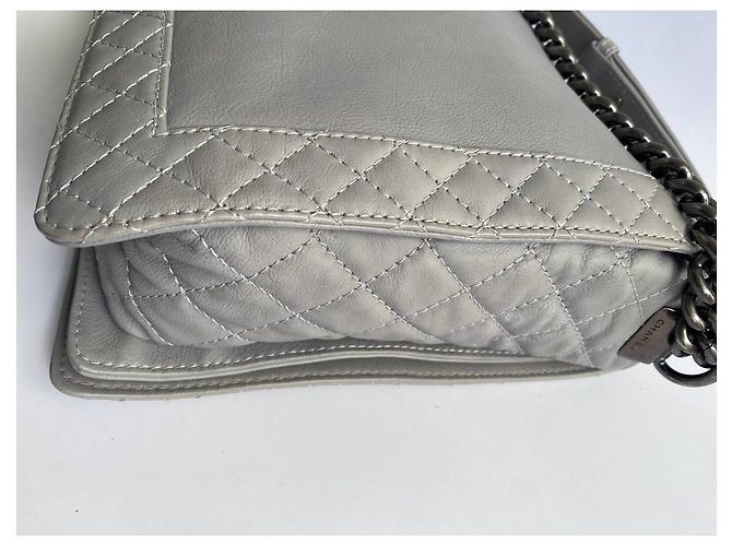 Borsa Chanel Boy Grigia Pelle Liscia XXL Grigio - vista 5
