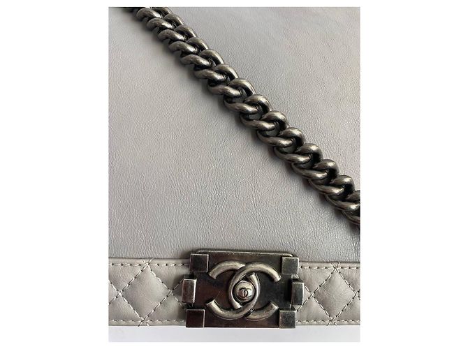Borsa Chanel Boy Grigia Pelle Liscia XXL Grigio - vista 6